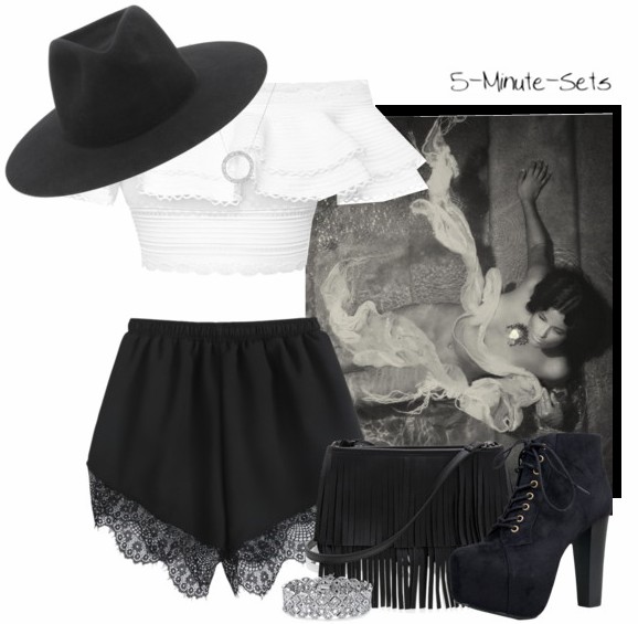 Lace Jean Shorts
SheIn(sheinside) Black Elastic Waist Contrast Lace Shorts ( - Goth Girlfriend heels 8 womens black velvet lace-up heels - Alexander McQueen Off the Shoulder Cropped Top