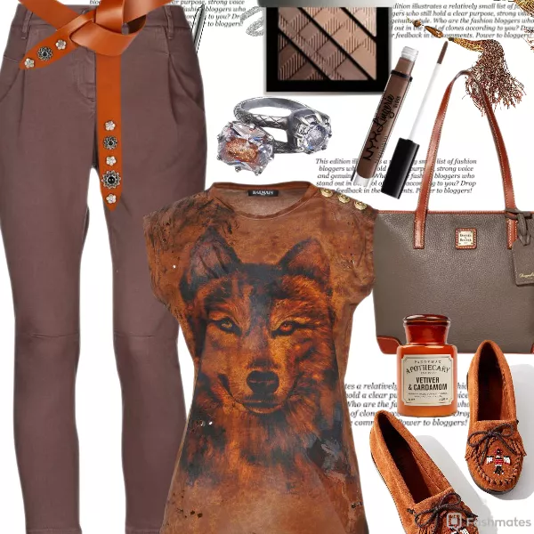 BALMAIN T-Shirts wolf - Minnetonka shoes flats - Brunello Cucinelli jeans pants brown - Bottega Veneta rings - ROSANTICA Earrings - Lecce Knotted leather belt - Dooney & Bourke bag purse
