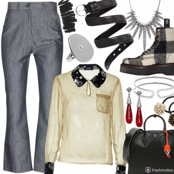 Bobbi Brown Long-Wear Eye Pencil - John Hardy Classic Chain Spear Bib necklace - R13 Black and White Plaid Single boots - ROBERTA FURLANETTO pants slacks trousers -  Kenneth Jay Lane red earrings