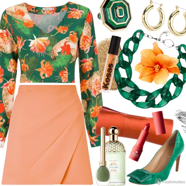 Alice + Olivia Shaylee Draped skirt - Isolda cropped top Yara - tropical outfit - look - Guerlain Liquid Eyeliner - Guerlain Aqua Allegoria Limon fragrance