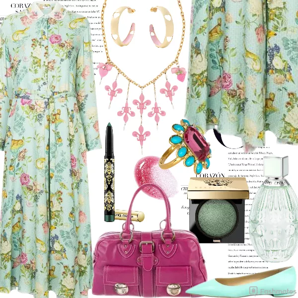 Vilshenko floral shirt dress , Jimmy Choo , Dolce & Gabbana Make Up , Bobbi Brown High Shimmer Lip Gloss , Marc Jacobs Venetia Leather