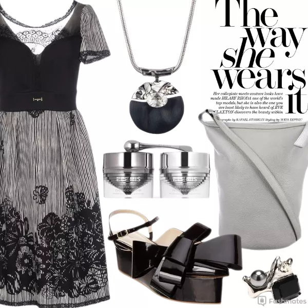 the way she wears it , Oscar de la Renta,  KARA Grained Leather Bucket Bag, SONIA FORTUNA Knee-length dress, 