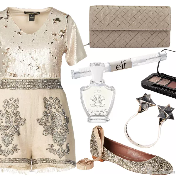 Twin-Set bead-embellished shorts, Bottega Veneta Wallet,  Tabitha Simmons Champagne Daria flats TABARONI CASHMERE