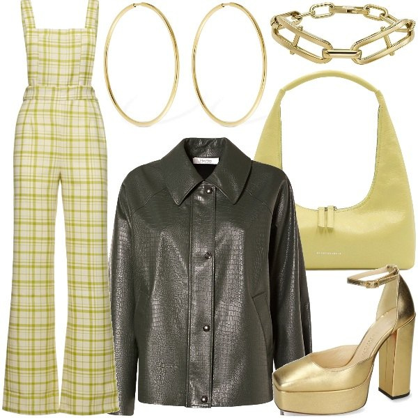 Maria Black women's yellow gold silver earrings, Women's white checkered tracksuit with straps and wool buttons Maria De La Orden, Marge Sherwood women's yellow shoulder bag with zipper, Max Mara women's forest green jacket with nickel zipper, Women's shoes Melvin & Hamilton golden yellow women's heel, Fossil golden yellow women's stainless steel bracelet. 1970s vibe