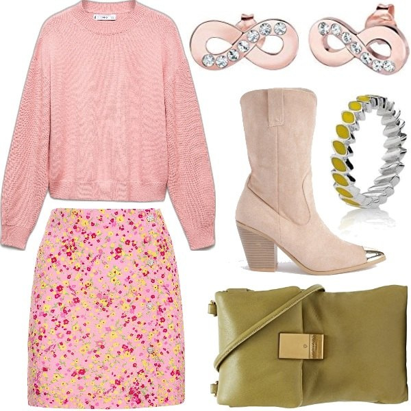 Elli women's mini light purple curvy silver earrings, Boohoo brown women's Texan ankle boots, Rotate women's short pink printed mini skirt, Mango large straight cut women's sweater in pink orchid round neck with long sleeves, Liebeskind Berlin women's drawstring clutch, Women's ring gray silver silver Pandora.