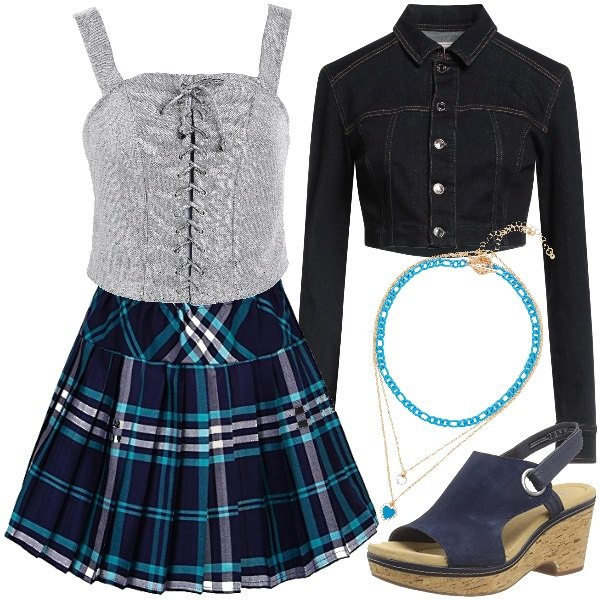 Women's sky blue pleated plaid trapeze skirt with Urban GoCo belt, Women's electric blue curvy suede effect sandals Clarks, Women's electric blue washed effect classic collar long-sleeved jacket with buttons Guess denim, Women's top with sequins with sleeveless neckline with bows polyester Somethingnew0803 , Women's necklace sky blue 8 by YOOX.