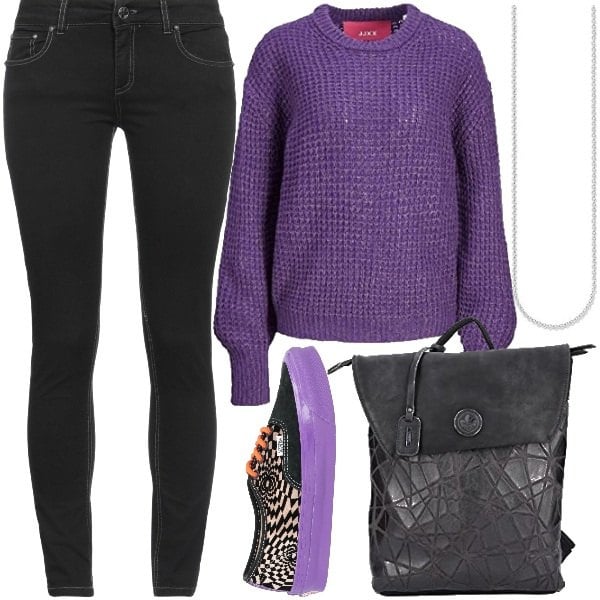 Jack & Jones round neck women's sweater, Thomas Sabo long silver gray silver women's necklace, Rieker black women's backpack, Relish women's black pants, Women's sneakers with black laces with velvet round toe flat designs VAULT by VANS x PAM