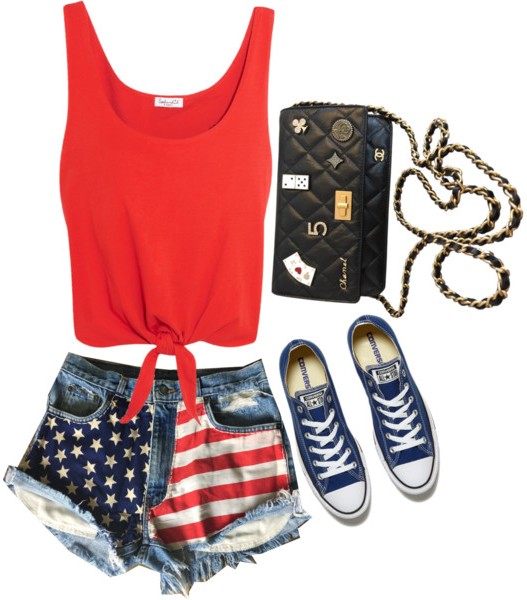 Chanel WOC Reissue 2.55 Black Lucky Charms Casino Aged Calfskin Wallet On Chain - Levis High waisted denim shorts Grunge Hipster Tumblr clothing American flag distressed shorts - blue converse